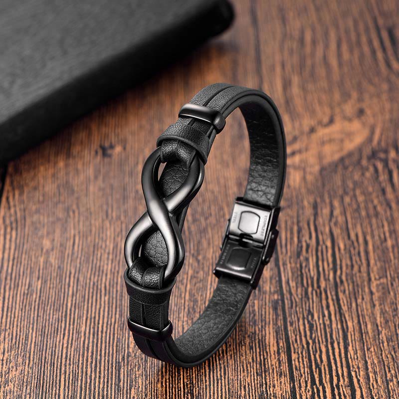Titanium Steel and Leather Buckle Bracelet for Strength & Balance