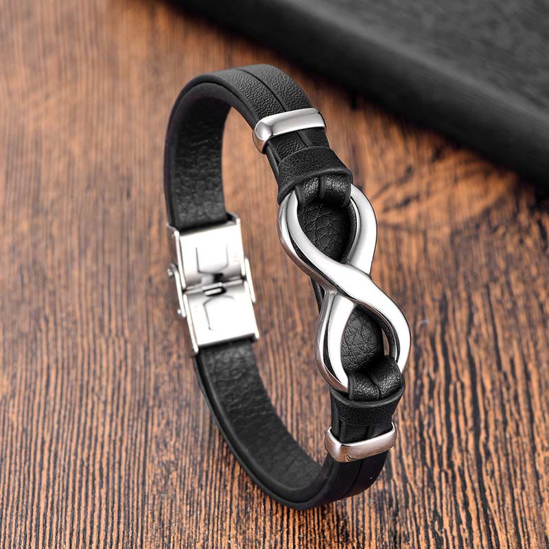 Titanium Steel and Leather Buckle Bracelet for Strength & Balance