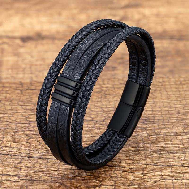Handmade Braided Leather Spiritual Bracelet with Titanium Steel Buckle