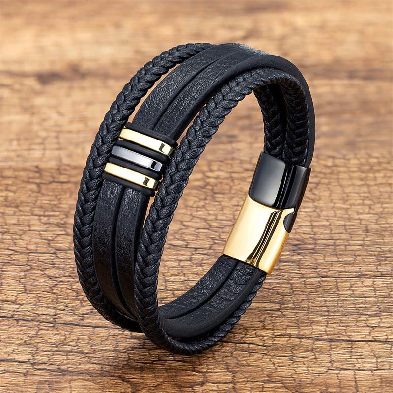 Handmade Braided Leather Spiritual Bracelet with Titanium Steel Buckle