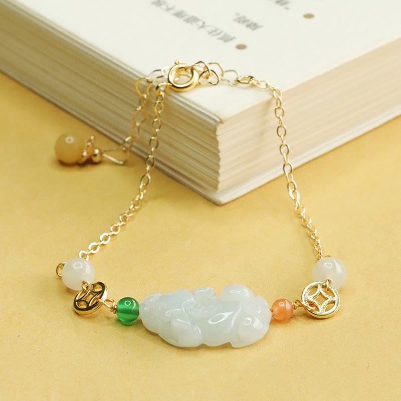 Jade and Copper PiXiu Bracelet with Adjustable 14-20cm Wrist