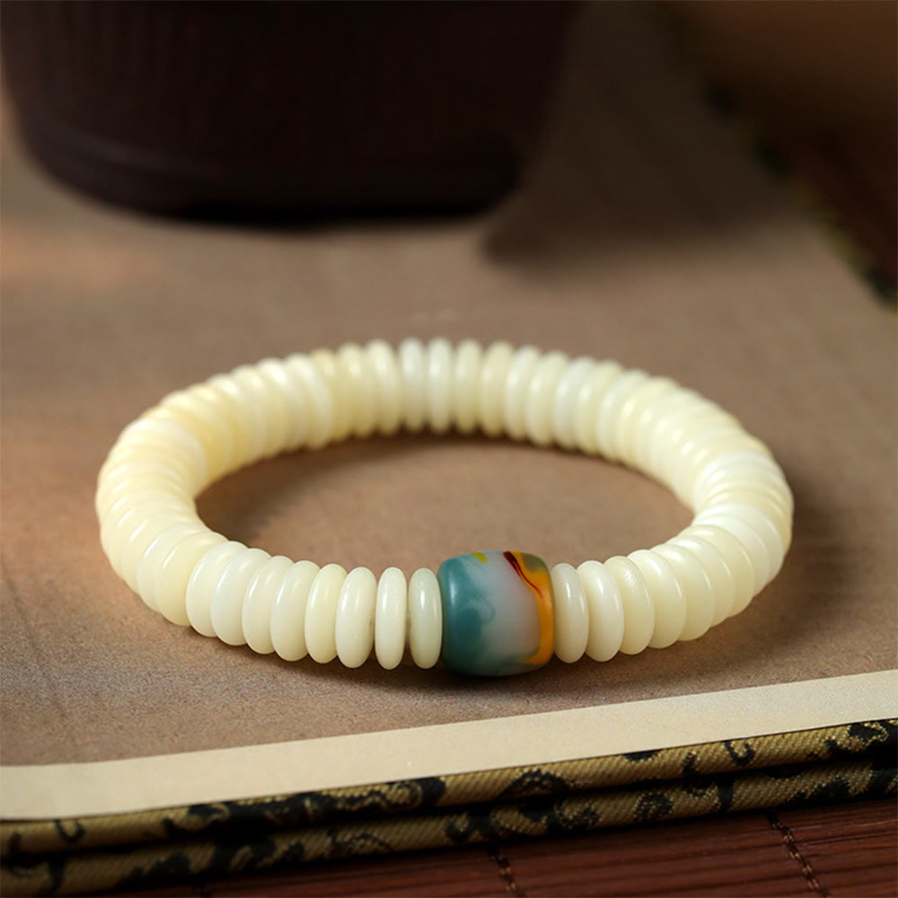 3x10mm White Bodhi Seed Wisdom Tassel Wrist Mala Bracelet