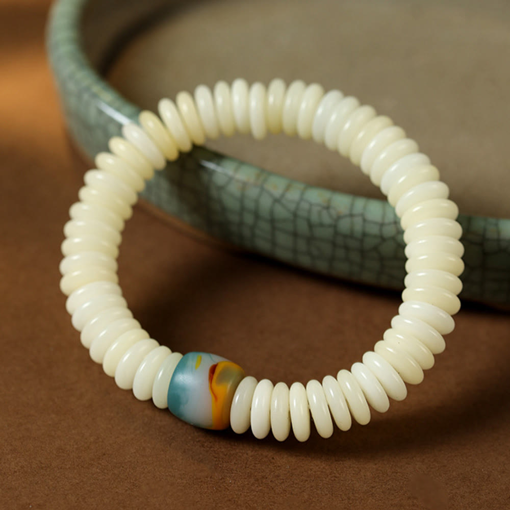 3x10mm White Bodhi Seed Wisdom Tassel Wrist Mala Bracelet