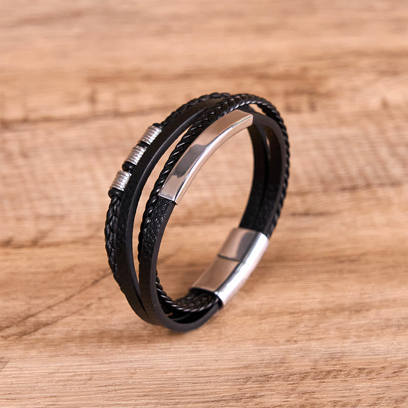 18-19cm Leather Titanium Steel Magnetic Buckle Strength Bracelet