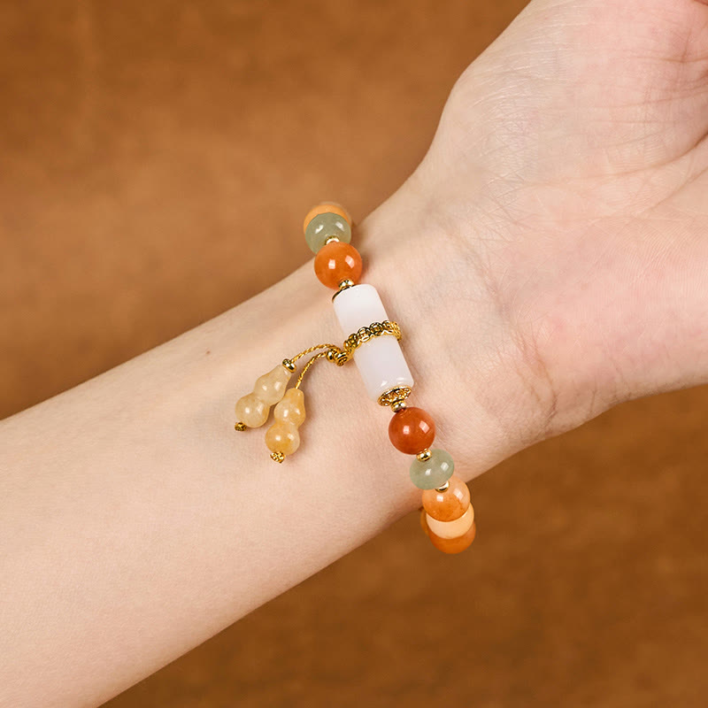 Bracelet porte-bonheur en jade et cristal blanc doré de 8 mm