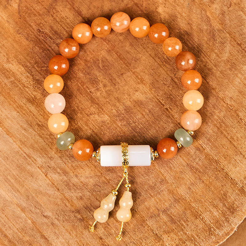 Bracelet porte-bonheur en jade et cristal blanc doré de 8 mm
