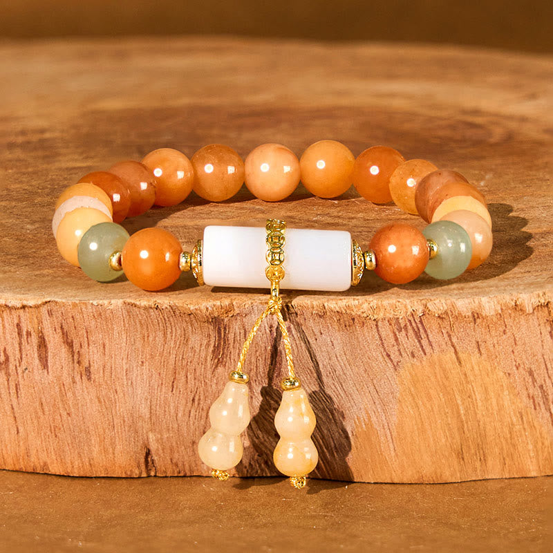 Bracelet porte-bonheur en jade et cristal blanc doré de 8 mm