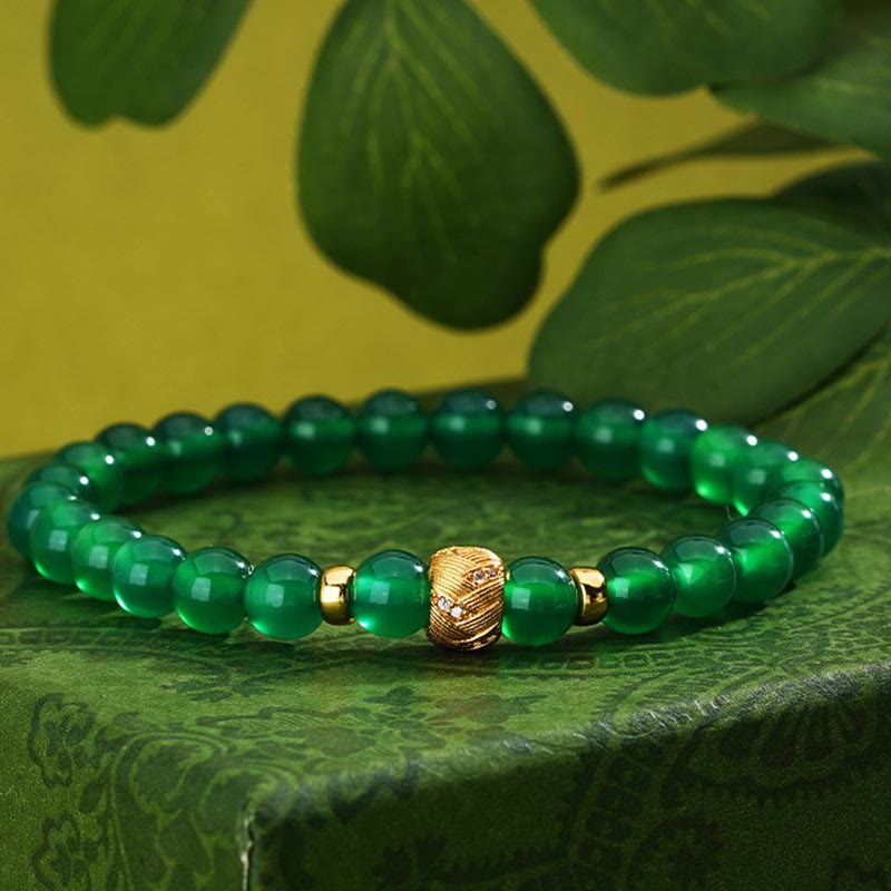 Bracelet de soutien en agate verte de 6 mm avec perles en argent sterling