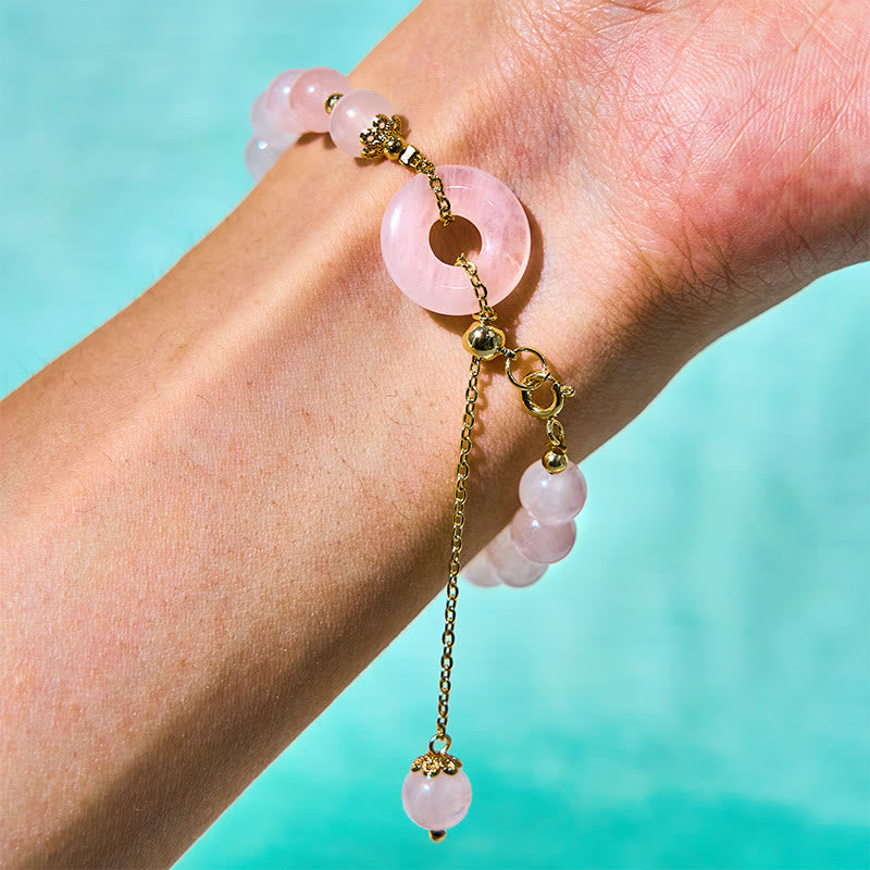 Bracelet en cristal rose de 8 mm avec boucle de paix