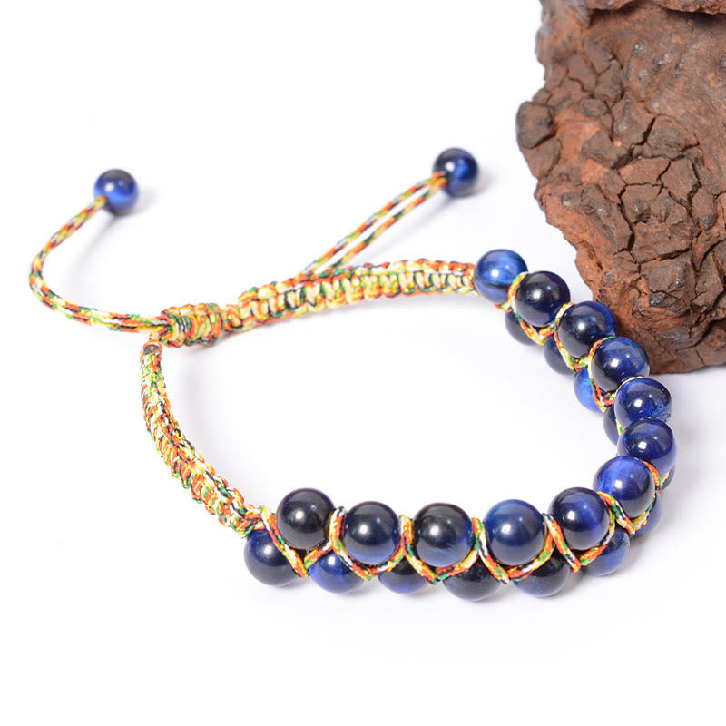 Bracelet d'équilibre double rangée en œil de tigre bleu de 6 mm