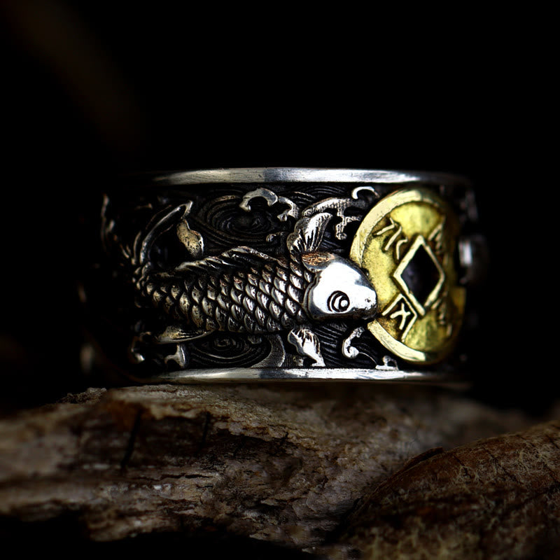 Adjustable Sterling Silver Koi Fish Ring Symbolizing Luck