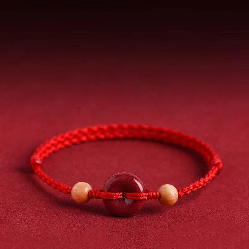 Cinnabar Peach Wood Peace Buckle Bracelet | Protection & Wealth