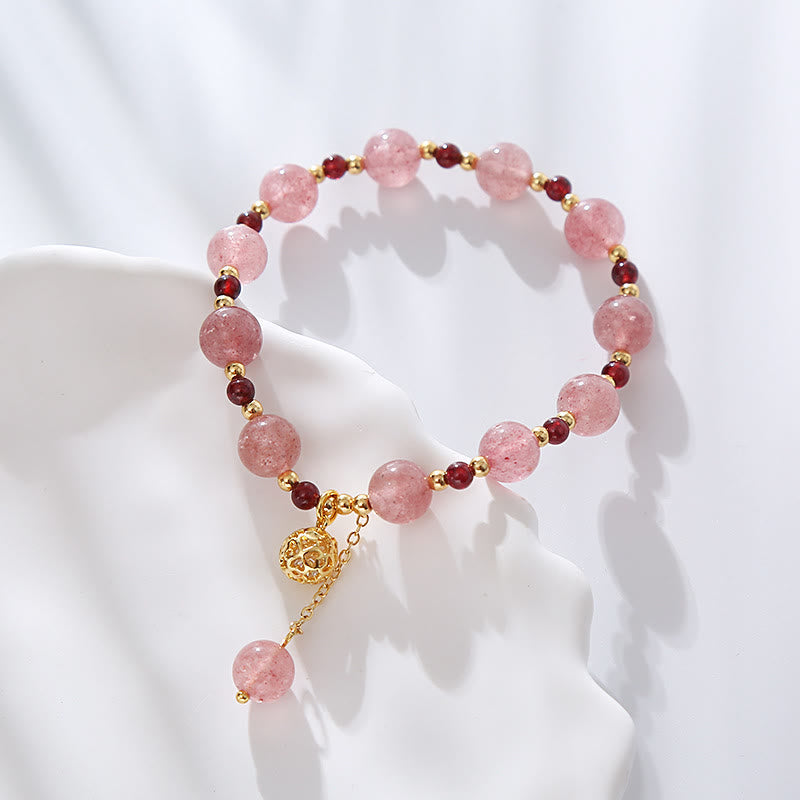 Bracelet Grenat Quartz Fraise Poignet 14-16 cm