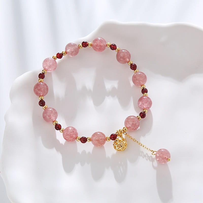 Bracelet Grenat Quartz Fraise Poignet 14-16 cm