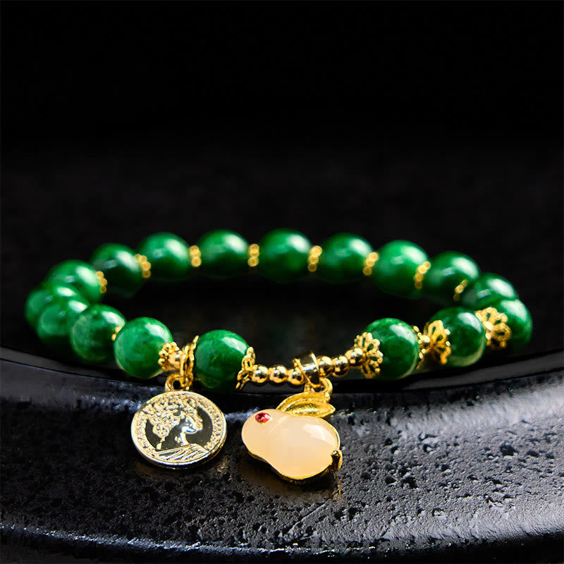 Bracelet en calcite verte avec breloque lapin 14-16 cm