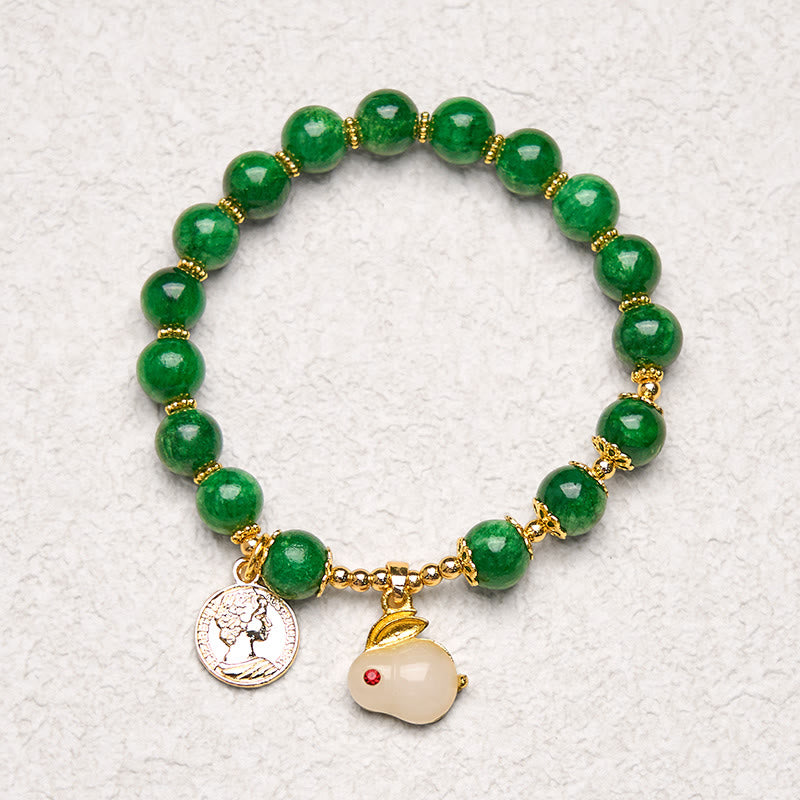 Bracelet en calcite verte avec breloque lapin 14-16 cm
