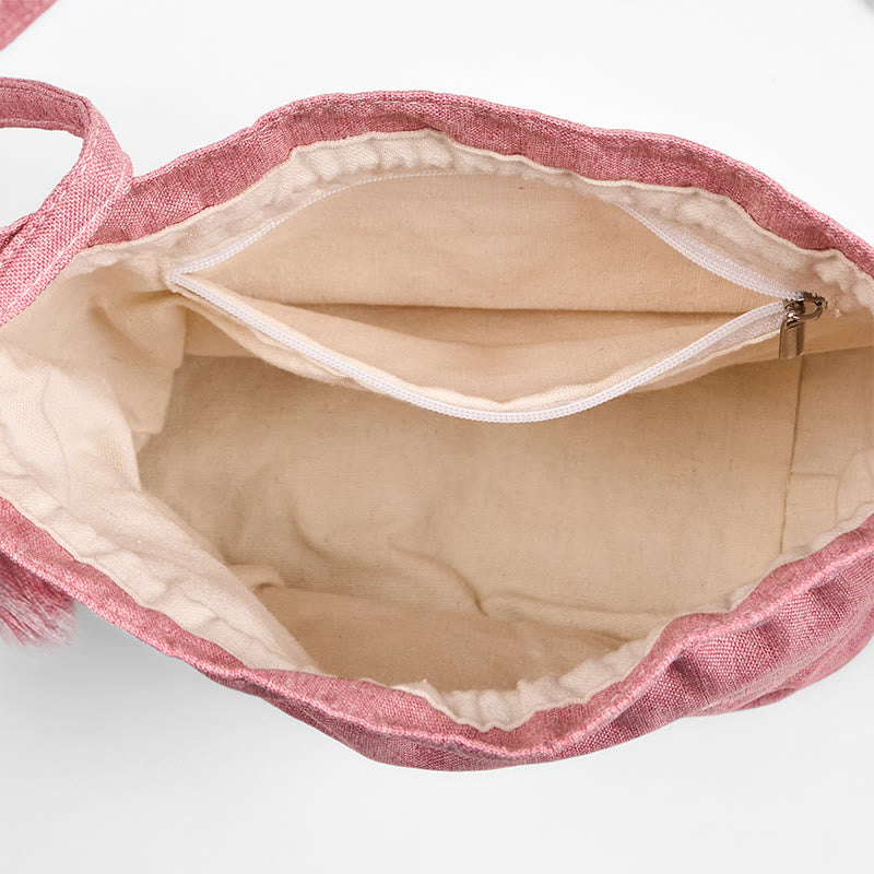 Sac bandoulière en coton et lin rose Lotus 19 x 20 x 10 cm