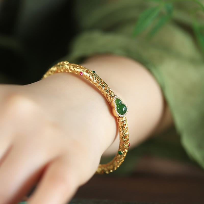 Bracelet en or plaqué cuivre jade cyan 56 mm Luck Harmony