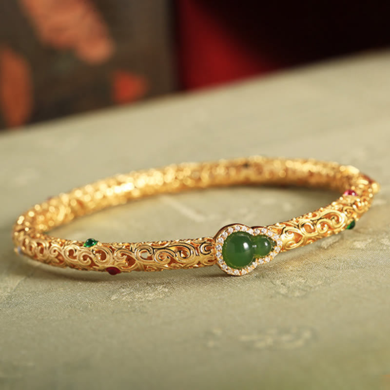 Bracelet en or plaqué cuivre jade cyan 56 mm Luck Harmony