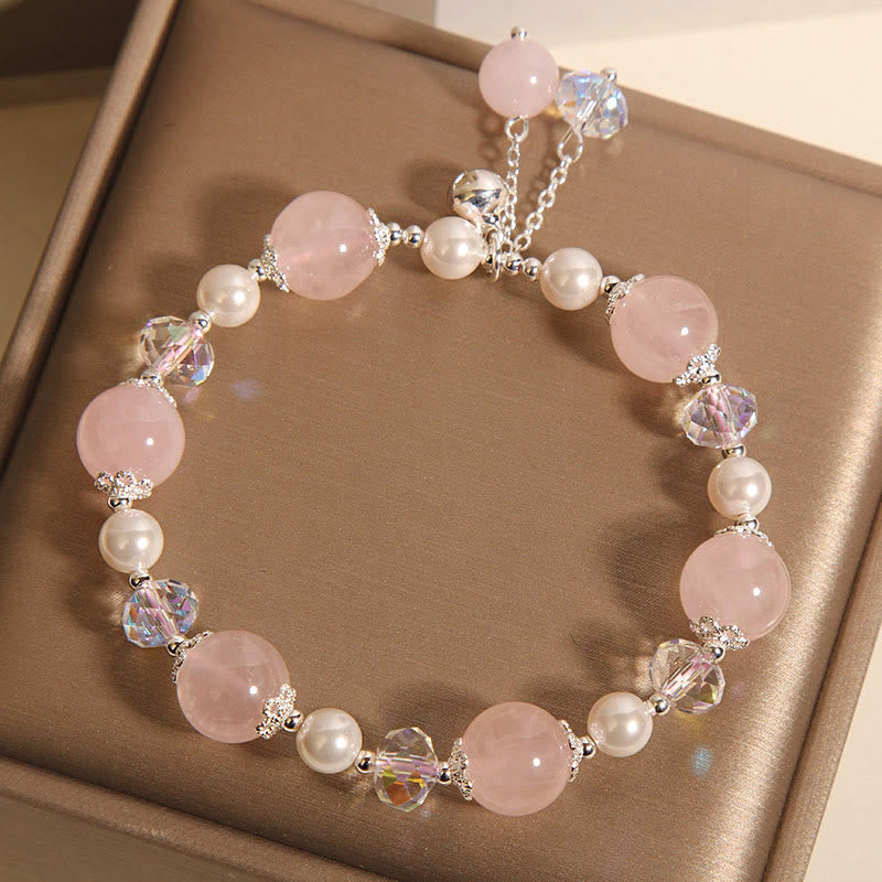 Bracelet d'acceptation de soi en perles de cristal rose 14-16 cm