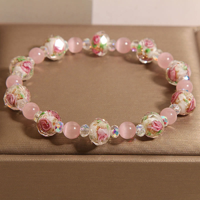 Pink Crystal Cat's Eye Spiritual Bracelet 14-16cm