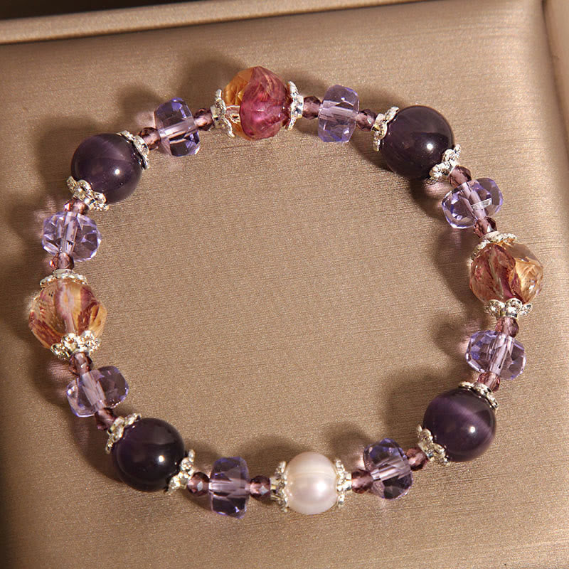 Amethyst Bracelet with Pearl & Crystal for Positive Energy