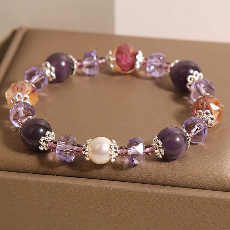 Amethyst Bracelet with Pearl & Crystal for Positive Energy