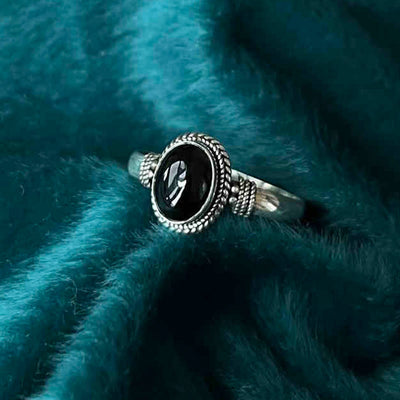 Bague spirituelle réglable en argent sterling 925 avec onyx noir