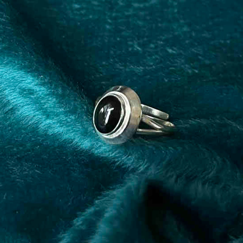 Bague spirituelle réglable en argent sterling 925 avec onyx noir