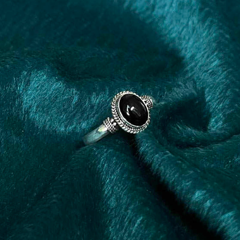 Bague spirituelle réglable en argent sterling 925 avec onyx noir