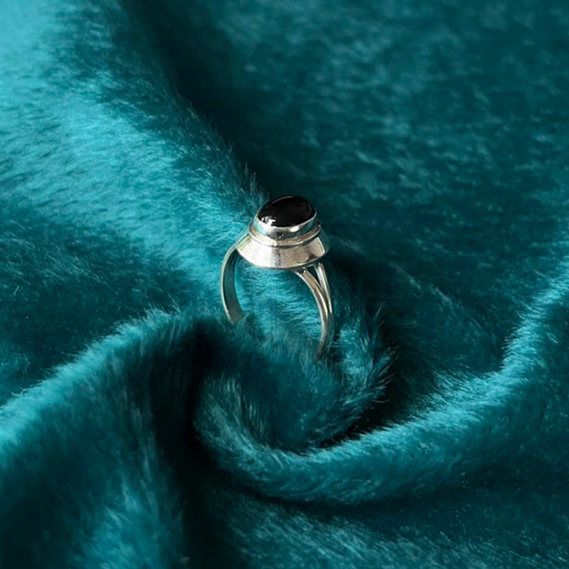 Bague spirituelle réglable en argent sterling 925 avec onyx noir