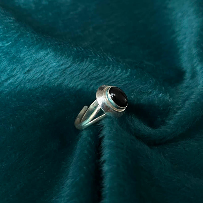 Bague spirituelle réglable en argent sterling 925 avec onyx noir