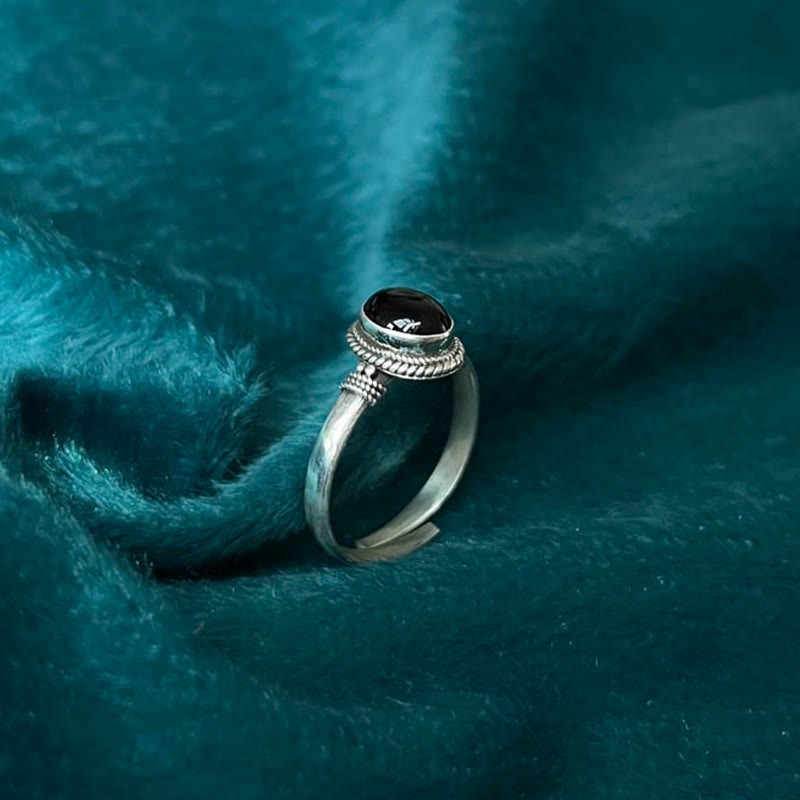 Bague spirituelle réglable en argent sterling 925 avec onyx noir
