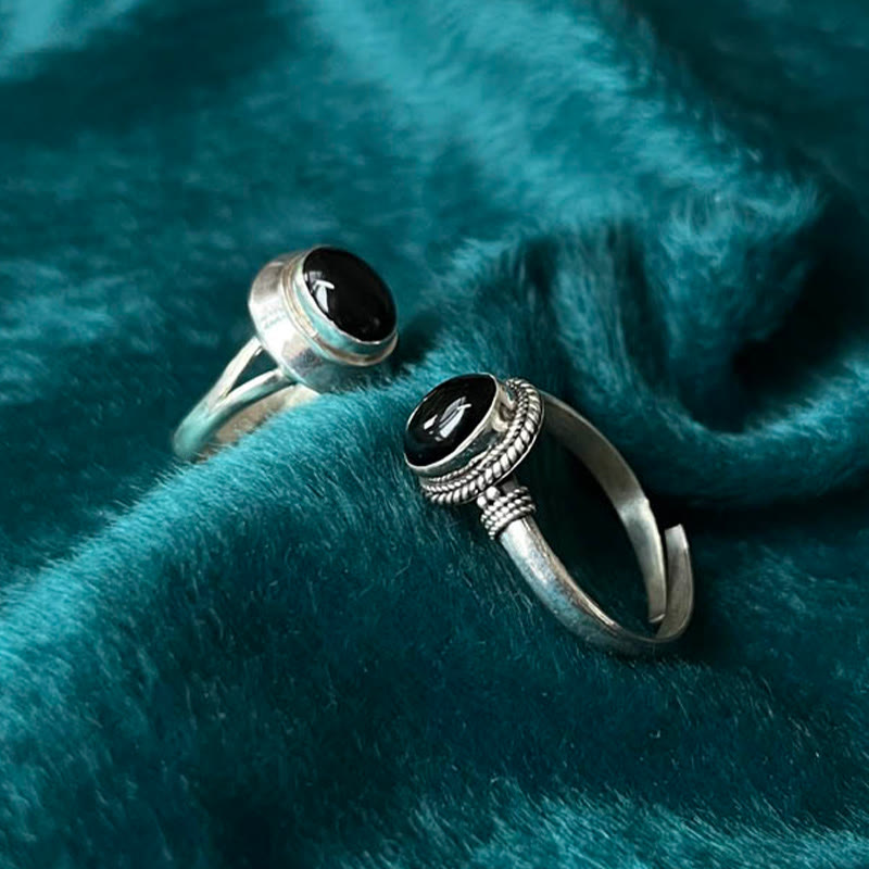 Bague spirituelle réglable en argent sterling 925 avec onyx noir