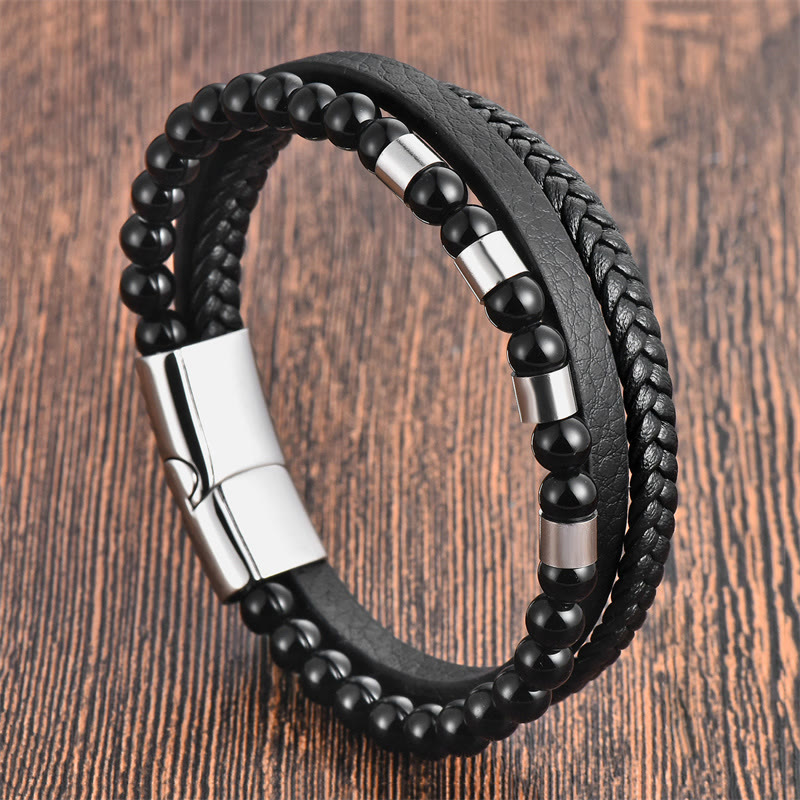 Bracelet à boucle d'équilibre en acier titane et pierre givrée