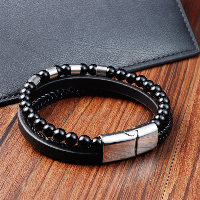 Bracelet à boucle d'équilibre en acier titane et pierre givrée