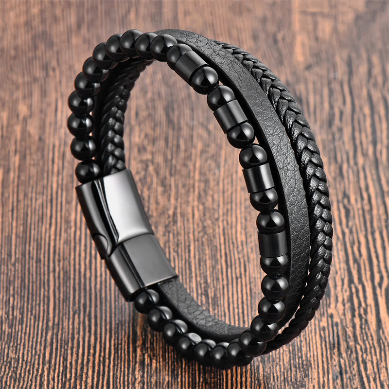 Bracelet à boucle d'équilibre en acier titane et pierre givrée