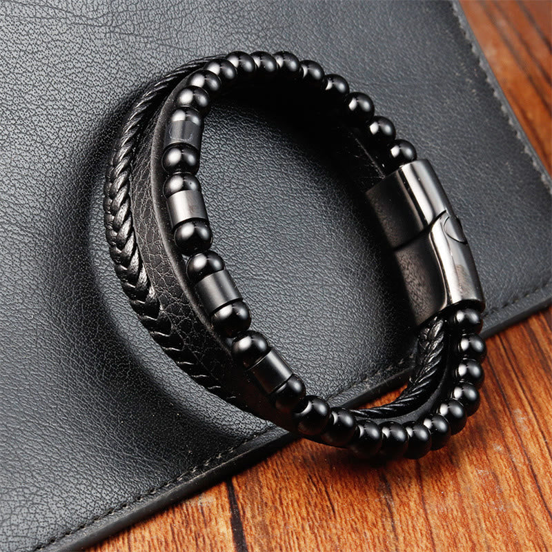 Bracelet à boucle d'équilibre en acier titane et pierre givrée