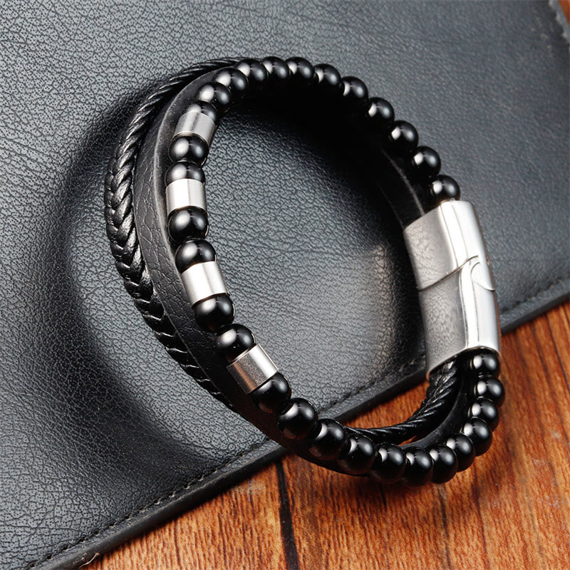 Bracelet à boucle d'équilibre en acier titane et pierre givrée