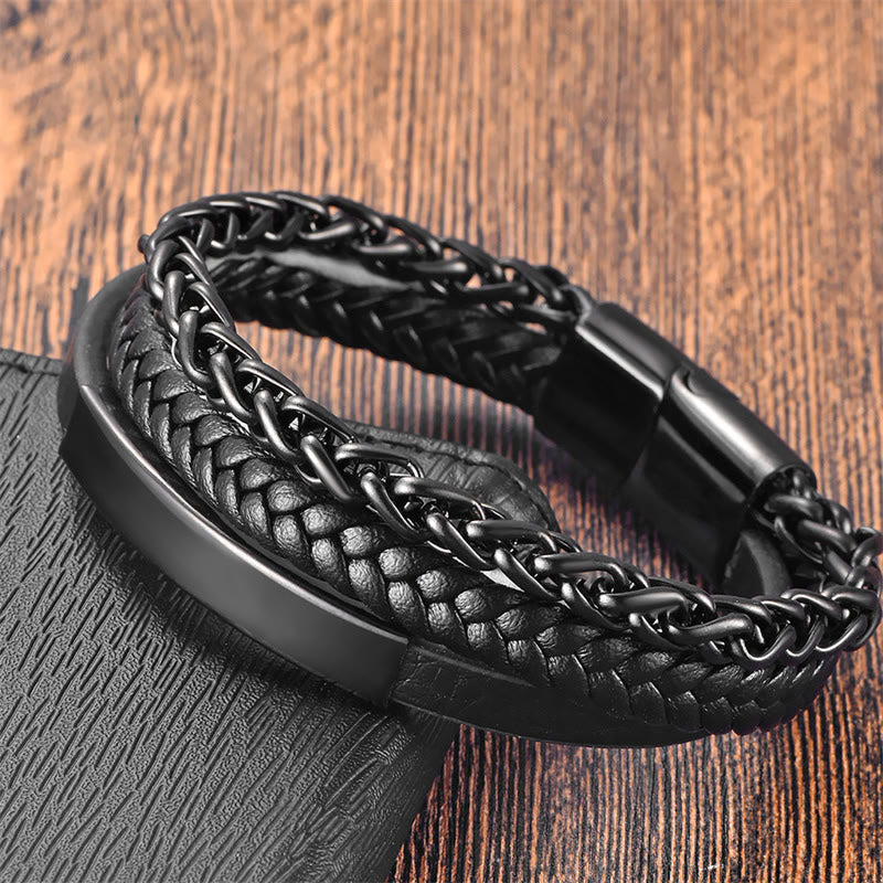 Titanium Steel Spiritual Bracelet with Multi-layer Leather Buckle
