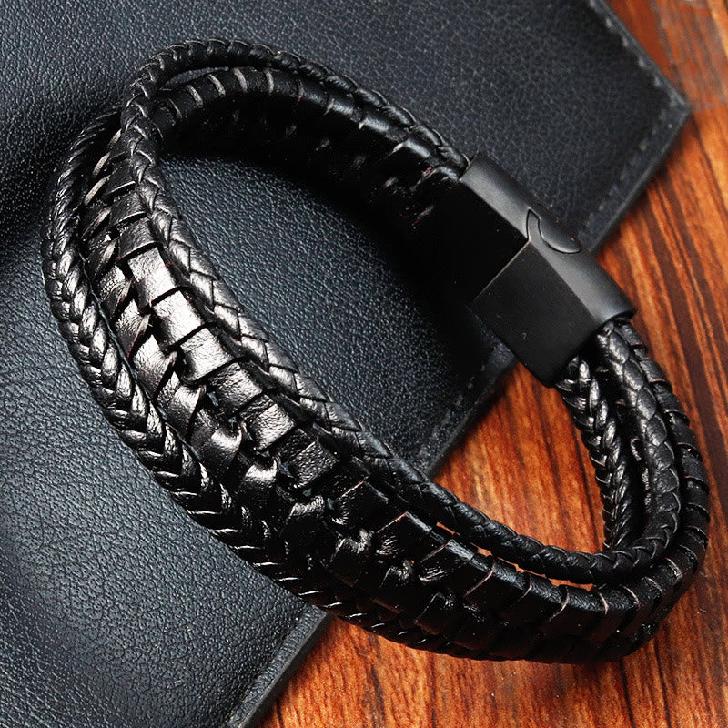 Multi-layer Titanium Steel Spiritual Bracelet with Leather Buckle