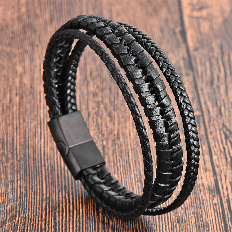 Multi-layer Titanium Steel Spiritual Bracelet with Leather Buckle