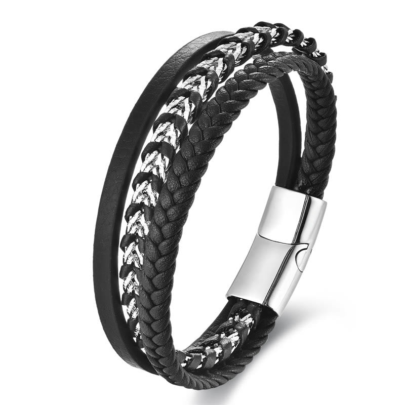 Titanium Steel Multi-Layer Leather Spiritual Bracelet for Calm