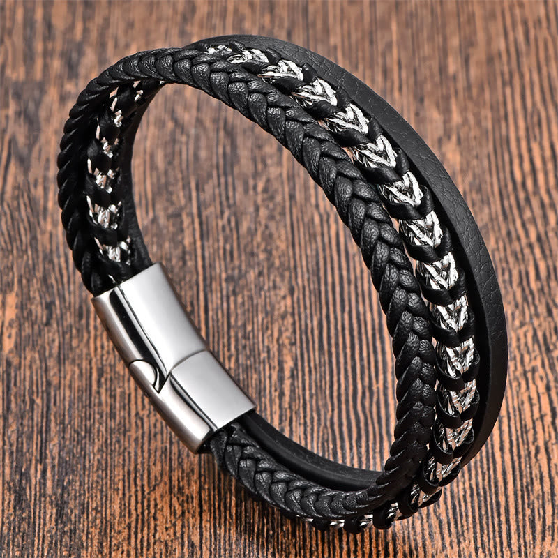 Titanium Steel Multi-Layer Leather Spiritual Bracelet for Calm