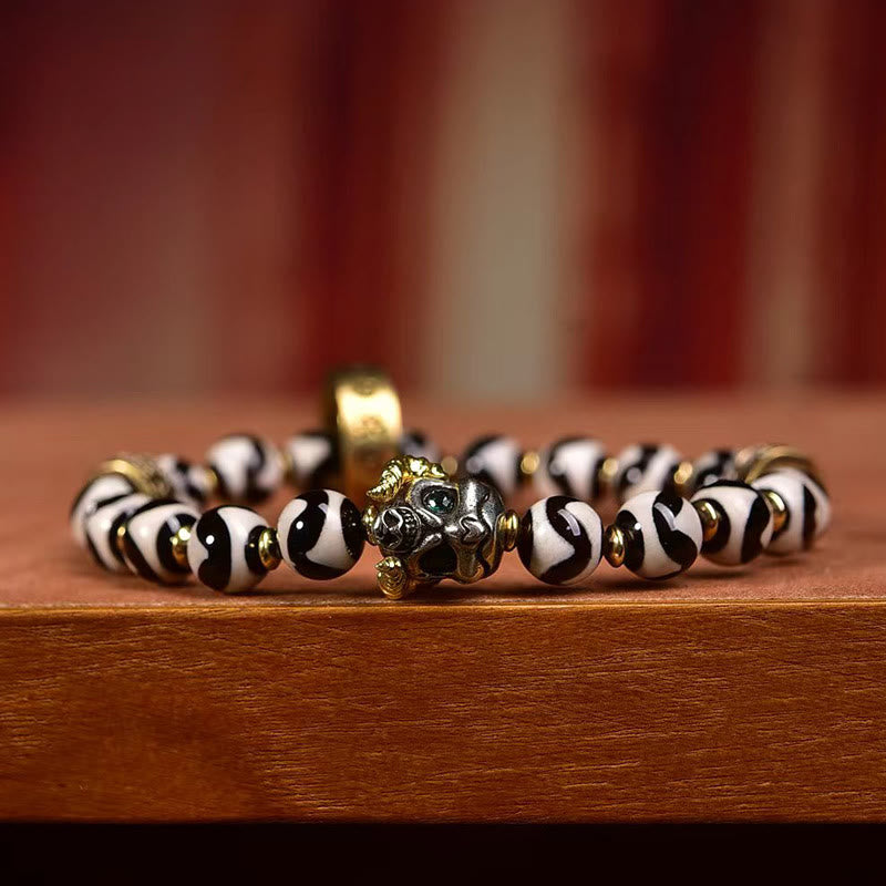 Unisex Dzi Bead Om Mani Padme Hum Bracelet 0.31in Beads