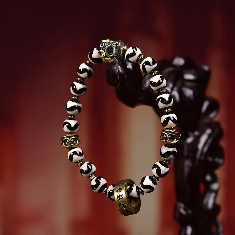 Unisex Dzi Bead Om Mani Padme Hum Bracelet 0.31in Beads