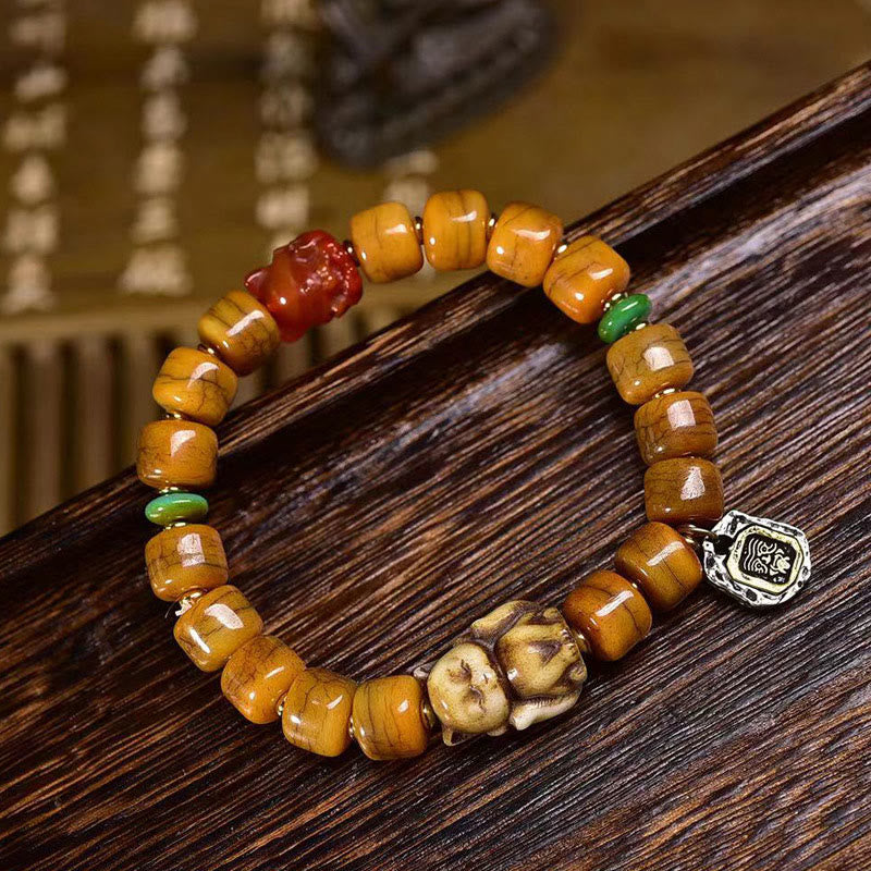 Unisex Tibetan Yak Bone Camel Bone Dzi Bead Balance Bracelet