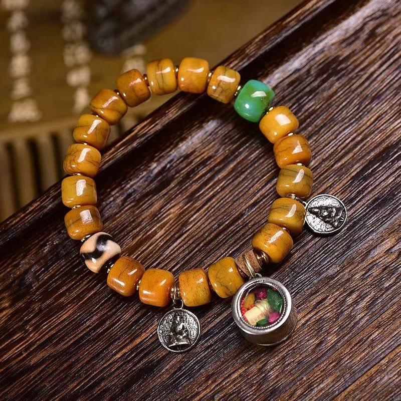 Bracelet d'équilibre unisexe tibétain en os de yak et os de chameau avec perles Dzi