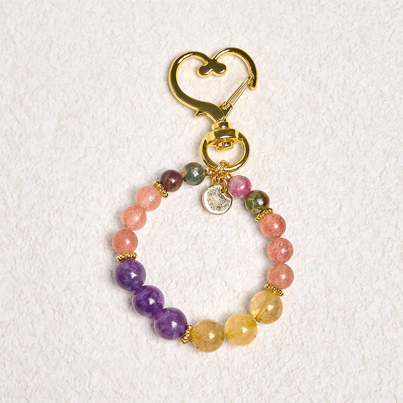 Strawberry Quartz Healing Love Key Chain - Spiritual Jewelry