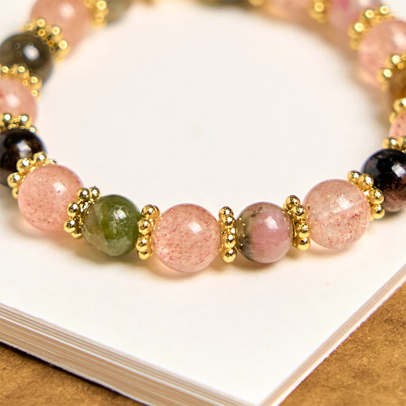 Porte-clés à énergie positive en quartz fraise 7 cm